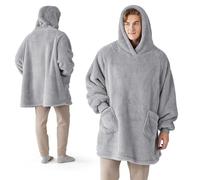 Bedsure Plaid à Capuche Adulte - Polaire avec Manche, Couverture Manche Poches Portables, Couverture Canape TV Hiver, 107x90 cm Gris