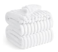 Bedsure Plaid canape Plaid Blanc - Couverture Polaire, 230×270 cm, Blanc | Cadeau Femme, Plaid Doux et Chaud en Velours Côtelé pour Canapé, Chambre et Salon, Lavable en Machine