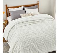 Bedsure Plaid Polaire 220x240 Couverture - Couvre Lit 2 Personnes Blanc, Jete de Canape Grande Taille, Plaid Canapé Sherpa Double Face Doux et Chaude