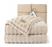 Bedsure Plaid Polaire Doux Bulle - Couverture Chaude Lit, Cadeaux pour Femmes, Plaid Décoratif Salon Chambre, Couvre-lit Léger, Beige, 220x240 cm