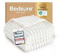 Bedsure Plaid Polaire pour Canapé - Couverture Douce et Chaude en Tissu Peluche, Design à Cordon Grossier, Plaid Moelleux pour Lit et Sofa, XL 130 x 170 cm, Laine Blanche