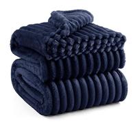 Bedsure Plaid Polaire pour Canapé - Couverture Douce et Chaude en Tissu Peluche, Design à Cordon Grossier, Plaid Moelleux pour Lit et Sofa, XXL 220 x 240 cm, Bleu Sérénité