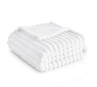 Bedsure Plaid Polaire pour Canapé - Couverture Douce et Chaude en Tissu Peluche, Design à Cordon Grossier, Plaid Moelleux pour Lit et Sofa, XL 150 x 200 cm, Blanchie