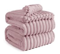 Bedsure Plaid Polaire pour Canapé - Couverture Douce et Chaude en Tissu Peluche, Design à Cordon Grossier, Plaid Moelleux pour Lit et Sofa, XXL 220 x 240 cm, Rose