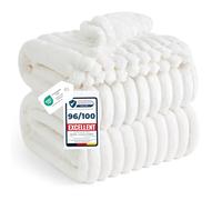 Bedsure Plaid Polaire pour Canapé - Couverture Douce et Chaude en Tissu Peluche, Design à Cordon Grossier, Plaid Moelleux pour Lit et Sofa, XXL 220 x 240 cm, Blanc