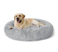 Bedsure SupportMax™ Panier pour Chien Grande Taille Rond Lavable, 120cm | Lit pour Chien Donut Peluche avec Couverture Amovible et Lavable, Fond Antidérapant, Gris Clair