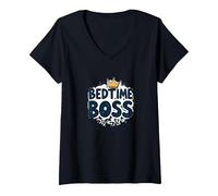 Bedtime Boss : Freak in The Sheets Funny Sleepy Crown T-Shirt avec Col en V, Femme, Noir, XXL