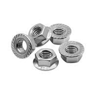 Beduan Lot de 50 écrous de blocage hexagonaux à bride crantée M6 x 1.0 en acier inoxydable 304 Finition brillante 18-8