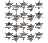 Bedwina Badges de shérif en métal - (Lot de 24) Badges nominatifs Silver Star avec autocollants pour noms personnalisés, Western Cowboy Dress Up Badge de sous-jouets pour enfants