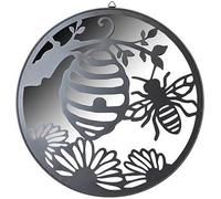 Bee and Flower Hanging Garden Mirror - Round Outdoor Wall Mirror with Metal Frame and PVC - Nature Inspired Beehive Garden Decor for Fences, Patios and Balconies