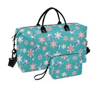 Bee Cartoon Turquoise Fleur Sac de voyage Sac de voyage Sac à bandoulière Sac de gym Sac de week-end Sac de gym avec sangle réglable pour le sport Pliable
