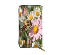 Bee Close-Up Portefeuille long en cuir pour femme 12 emplacements pour cartes de crédit Poche zippée pour pièces de monnaie Compartiments pour argent liquide Pochette élégante pour un usage quotidien