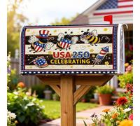 Bee Couverture magnétique pour boîte aux lettres avec drapeau patriotique festif et feu d'artifice pour décoration de porte d'entrée, 45,7 x 53,3 cm