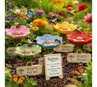 Bee Cups for Garden, Hummingbird Feeder with Flower Design, Bee Pollinator Drinking Cups with Stake Base, Outdoor Water Bowl with Textured Center