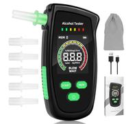 BEE&FLOWER Éthylotest Portable certifié, Rechargeable, avec écran, 5 Embouts, mesures de Haute précision, pour Tests personnels domestiques