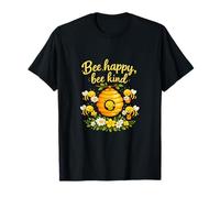 Bee Happy Bee Kind Jeu de Mots Abeilles et Fleurs Mignonnes T-Shirt