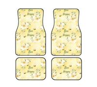 Bee Happy Bumble Bees Yellow Honeycomb Lot de 4 Tapis de Sol pour Voiture, Ensemble Complet de Tapis de Voiture, Ajustement Universel pour SUV, fourgonnettes, berlines, camions, Protection Contre Les