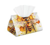 Bee Honeycomb Beehive Long Housse de Boîte à Mouchoirs en Cuir PVC Imperméable Pliable Décoratif pour Maison, Bureau, Voiture et Salle de Bain