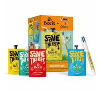Bee it x BIC Save the Bees Coffret Cadeau 4 x 50 ml - Shampooing, Masque, Gel Douche, Crème Mains et Corps avec Stylo BIC 4 Couleurs