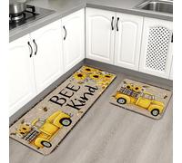 Bee Kind Lot de 2 tapis de cuisine en forme de camion jaune vintage doux avec coussin à ressorts confortables et antidérapants pour éviers de cuisine, buanderie, salle de bain