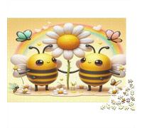 Bee Love Flower 1000Pc for Adults Kids: Two Cute Bees Holding Daisy Educational Games Suitable for Decompression 38x26cm/1000pcs