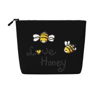 Bee Love Honey Trousse de maquillage multifonction en lin à une seule couche - Sac de rangement cosmétique tendance et pratique, Noir , Taille unique