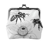 Bee Love Print Double Fermoir Cadre en Métal Cuir Pochette à Change Portefeuille pour Femme avec clés, Petit sac à main, Noir , Taille unique