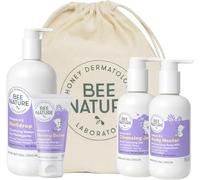 Bee Nature - Coffret Cadeau pour Nouveau-nés et Bébés - 3 en 1 Eau Nettoyante 500ml - Lait Corps 200ml - 2 en 1 Gel Lavant Doux 200ml - Baume de Change au Miel 50ml - Sacs en Tissu Réutilisables