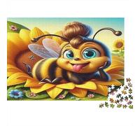 Bee on Flower Jigsaw Puzzle for Adults: Cute Bee on Sunflower Fun Present & Activity for Home Wall Decor 38x26cm/1000pcs