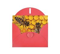 Bee On Honeycomb Prints Carte de vœux horizontale en papier nacré pour cartes d'anniversaire et toutes les occasions, rouge