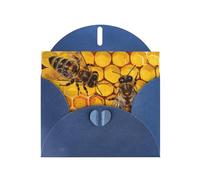 Bee On Honeycomb Prints Carte de vœux horizontale en papier nacré pour cartes d'anniversaire et toutes les occasions, bleu