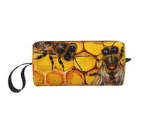 Bee On Honeycomb Trousse de maquillage de voyage portable pour femme, blanc, Taille unique, Trousse de maquillage