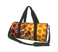 Bee On Sac de sport en nid d'abeille pour homme et femme Sac de voyage en toile Sac de week-end léger Sac de sport fourre-tout de sport Sac de sport Sac à main Sac de bagage à main, Noir, Taille