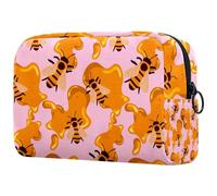 Bee on Sweet Honey Trousse à cosmétiques pour femme, trousse de toilette de voyage, grande pochette de maquillage pratique avec fermeture éclair, multicolore, 18.5x7.5x13cm/7.3x3x5.1in, Trousse de