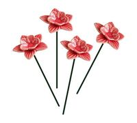 Bee Pollination Station Set of 4 Ceramic Flower-Shaped Waterers with Stakes
