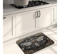 Bee Tapis de cuisine pour sol, motif floral vintage, noir, décoratif, confortable, lavable, antidérapant pour éviers, buanderie, salle de bain, 40,6 x 61 cm