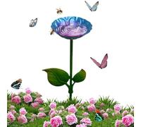 Bee Watering Station - Bird Bath Tub | Garden Metal Stand | Handmade, Floral Leaf Design, Colorful Butterfly, for Bees Hummingbirds, Outdoor Patio Yard Backyard Deck, Weather Resistant