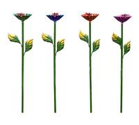 Bee Watering Station - Colorful Metal Flower, 4 Pieces Garden Stakes for Hydration, Butterfly Bee Bath, Aesthetic Vessel with Petal Basin, Wildlife Support Tool for Landscape Ornamentation