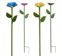 Bee Watering Station - Colorful Metal Flower, 4 Pieces Garden Stakes for Hydration, Butterfly Bee Bath, Aesthetic Vessel with Petal Basin, Wildlife Support Tool for Landscape Ornamentation