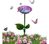 Bee Watering Station Garden Decor | Metal Hand Painted Flower Stand Bird Bath 64 cm Tall Bowl 11 cm Colorful Butterfly Design Outdoor Patio Balcony Yard Pollinator Drinking Feeder Ornament