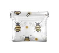 Bee Yellow Flower White Women Portefeuille en cuir imperméable avec porte-cartes pour femme, fleur jaune abeille blanche, taille unique, moderne, Fleur jaune abeille blanche, Taille unique, Moderne