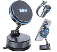 Beeasy Chargeur Induction Voiture pour MagSafe, Qi2.2 25W Recharge Rapide | Ventilateur de Refroidissement, Adaptateur 63W, Ventouse Support Téléphone Voiture Magnétique pour iPhone 18-12 Samsung S26