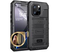 Beeasy Coque Étanche pour iPhone 16 Pro IP68 Waterproof Métal Antichoc, 360 Intégrale Incassable Coque avec Protège-écran Intégré,Militaire Protection Etui de Extérieur Chantier, Noir