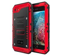 Beeasy Coque Étanche pour iPhone 7/8/SE 2022/2020- [IP68 + Protection Militaire 360°] Métal Renforcé, Protège-écran Intégré - pour Extérieur & Chantier - Rouge