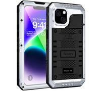 Beeasy Coque pour iPhone 14 Antichoc, 360 Intégrale Étanche Etui Militaire avec Protecteur d'écran Intégrée, Metal Robuste Armure Résistant Antipoussière Housse pour iPhone 14, Argent