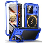Beeasy Coque pour iPhone 17 Pro Max Métal avec MagSafe, Verre Trempé 9H Protection Écran et Caméra Support Intégré, 360 Intégrale Antichoc Militaire Incassable Robuste Résistante Armor Étui, Bleu