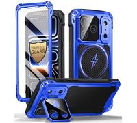 Beeasy Coque pour iPhone 17 Pro Métal avec MagSafe, Verre Trempé 9H Protection Écran et Caméra Support Intégré, 360 Intégrale Antichoc Militaire Incassable Robuste Résistante Armor Étui, Bleu
