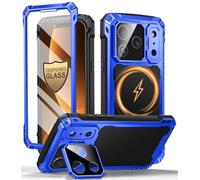 Beeasy Coque pour iPhone 18 Pro Métal Armor avec MagSafe, Bleu | Verre Trempé 9H Protection Écran et Caméra, Support Intégré, 360° Intégrale Antichoc Militaire Incassable Résistante Étui