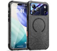 Beeasy Magnétique Coque pour iPhone 17 Pro Étanche Antichoc - Compatible MagSafe, Protection IP68 Waterproof 360 Intégrale Antichoc, Protection Écran & Caméra Intégrée Double Case, 6.3” Noir Glitzer
