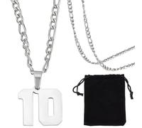 Beebeecraft 1 boîte 1 pièces Chaîne Figaro 304 athlètes en Acier Inoxydable Argent Sport Personnalisé Maillot Numéro 10 Collier avec Corde pour Hommes Bijoux Baseball Basket Ball Équipe de Football